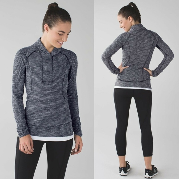LULULEMON Think Fast Thumbhole Half Zip Pullover Long Sleeve in Coco Pique Black - Picture 2 of 13